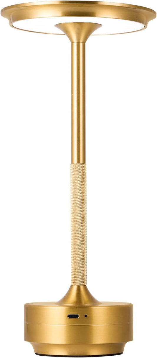 Rechargeable Cordless LED Table Lamps Touch Sensor Light, 3-Levels Portable Dimming Wireless Battery Operated Lamp，Nightstand Lamp/Night Light/Restaurant Table/Outdoor/Coffee/Bar (Gold)