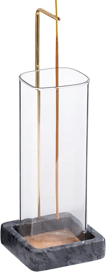 Incense Holder, Unique Marble Incense Stick Holder, 100% Anti-Ash Flying, Brass Incense Holder for Sticks, Incense Burner Holder for Meditation Yoga (Black)
