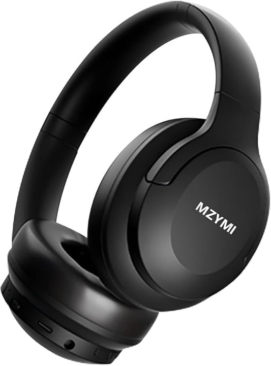 MZYMI Wireless Over Ear Bluetooth Headphones, 100H Playtime Active Noise Cancelling Headphone, Portable Foldable Headphone with Microphone for Work, Gym, Travel, Game, Black