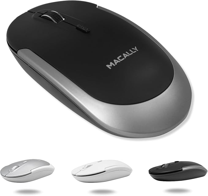 Macally Wireless Bluetooth Mouse for Mac, MacBook Pro/Air, iPad, Laptop, and PC - Quiet Click and Comfortable Apple Wireless Mouse - Space Gray