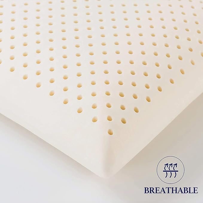 100% Natural Talalay Latex Sleeping Bed Pillow - Luxury Soft Queen Size Pillow for Side, Back, and Stomach Sleepers - Removable Breathable Cotton Cover (Queen Size)