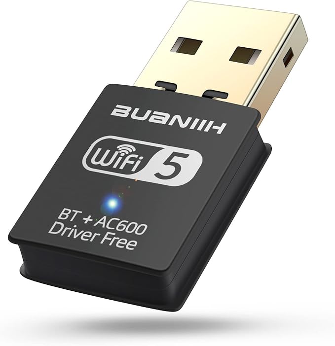 WiFi Adapter for Desktop PC,USB WiFi Adapter,Bluetooth&WiFi 2-in-1,600Mbps 2.4/5.8Ghz Dual Band Wireless Network,Plug and Play, for PC/Laptop/Desktop,Support Win7/8/8.1/10/11