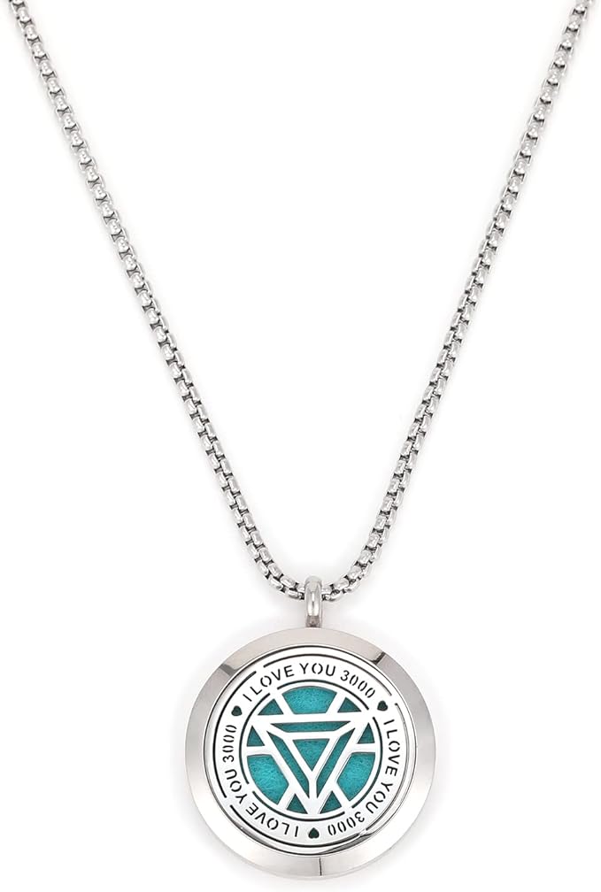 Essential Oil Diffuser I Love You 3000 Necklace - Stainless Steel Locket- Best for Aromatherapy-Perfume, Fragrance, Scent Diffusers for Gift for Daughter Son Dad Mom Marvel Avenger Fans Gifts