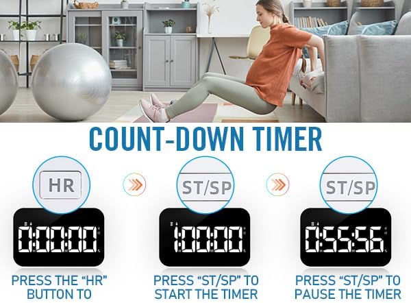 LED Timer（1.5" Number） with Voice Reminder, Digital Magnetic Timer, Countdown/Up, Rechargeabilit, Brightness Display, 3 Volume Levels and Vibration Mode, for Classroom, Study (White)