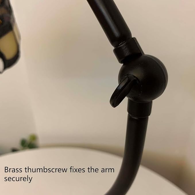 Bieye L10870 Tiffany Style Stained Glass Table Lamp Night Light with Swing Arm Base for Working Reading Home Decoration (Baroque Red)