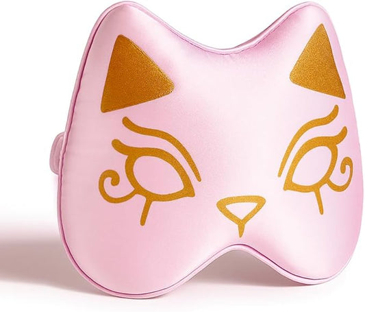 Silk Sleep Mask Blindfold Eye Mask for Sleep Cute Cat Print Embroidered Eye Cover Adjustable Oversized Egyptian Bastet with Gift Box&Pouch（Hathor Blush-Adjustable Strap）