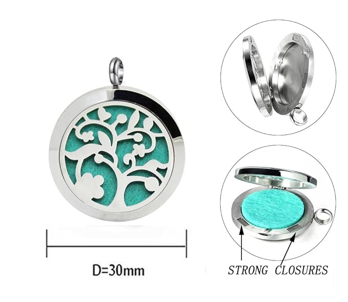 Aromatherapy Essential Oil Diffuser Necklace Stainless Steel lnspirational Locket Pendant(Tree of Life)