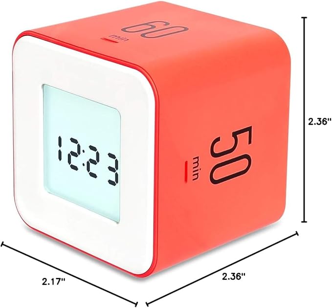mooas Multi Clock Time Cube Timer (Coral), Alarm & Backlight Desk Productivity for ADHD Kids Classroom Study, Kitchen, Cooking, Desk, Office, Time Management 10,30,50,60 min Timer Various Setting