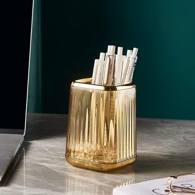 Pen Holder for Desk, Makeup Brushes Cup, Pencil Organizer, Pen Cup Pencil Caddy for Office Home Art Supply (Amber Color)