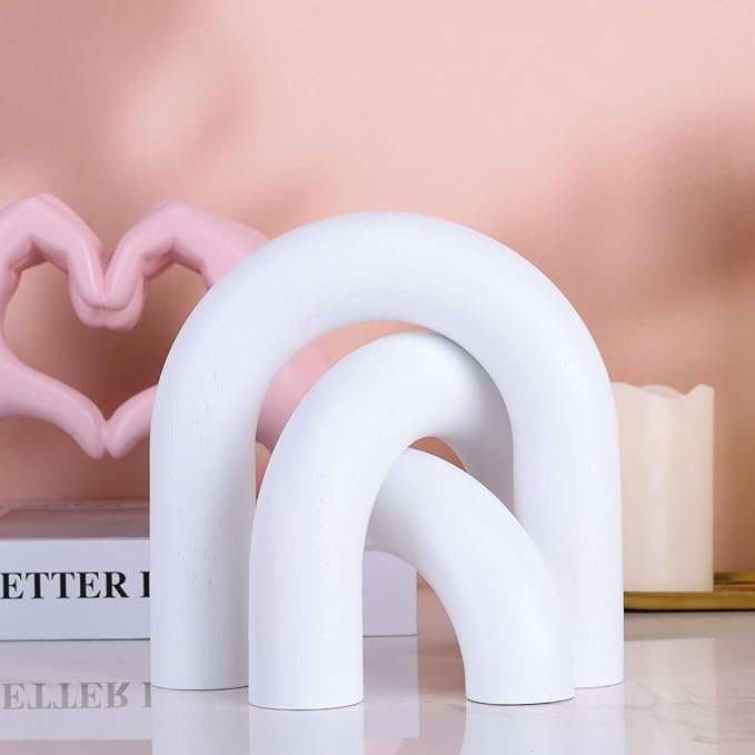 XMGZQ White Wood Arch for Coffee Table Decor Items,Wood Statue and Sculpture Set 3,Japanese Neutral Home Decor Aesthetic,Living Room,Entryway,Bookshelf,Floating,Console,Boho Minimalist Objects