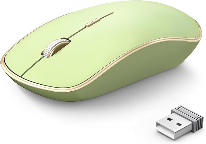 JOYACCESS J 2.4G Slim Wireless Silent Mouse - Portable Wireless Computer Mouse with 5 Adjustable DPI Levels, USB for Desktop, Notebook, MacBook, Chromebook, PC (Light Green)