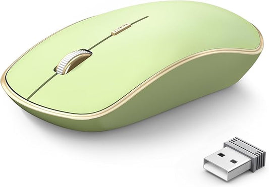 JOYACCESS J 2.4G Slim Wireless Silent Mouse - Portable Wireless Computer Mouse with 5 Adjustable DPI Levels, USB for Desktop, Notebook, MacBook, Chromebook, PC (Light Green)