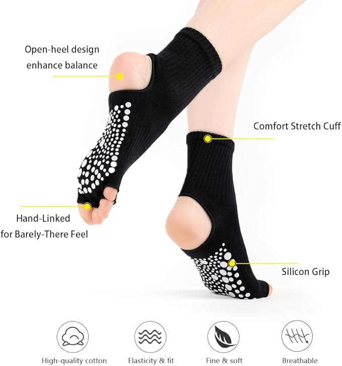 Non-Slip Pilates Yoga Socks with Grips for Women - Stylish Crew Socks for Barre, Ballet, and Workout (Size 5-9)