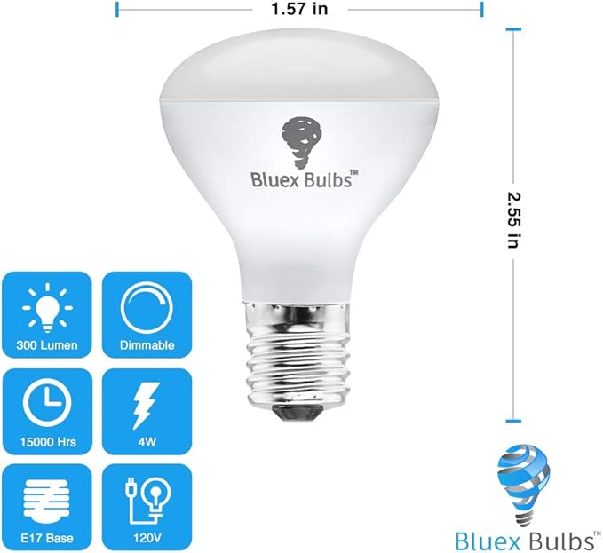 4 Pack R14 LED Bulb 4W E17 Base Mini Reflector Floodlight Light Bulb Dimmable 4000K Cool White - 40W Equivalent - e17 LED Bulb Dimmable E17 Intermediate Base Mini Light Bulbs, Curio Cabinet Light Bulb
