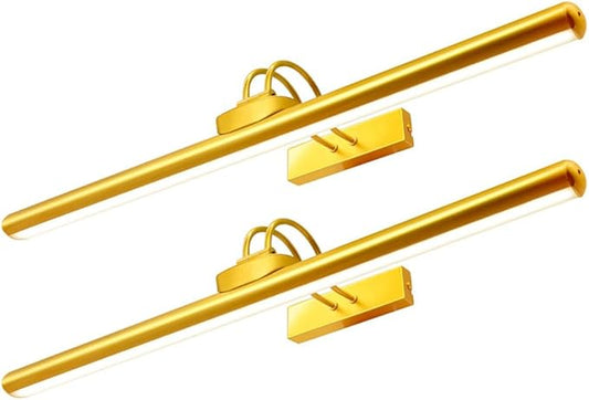 26" Wireless Picture Lights, Rechargeable Battery Art Display Light with Remote Control, Dimmable/Timer Off Dartboard Light, 3 Lighting Modes Full Metal Painting Display Lights (Gold-2 Pack)