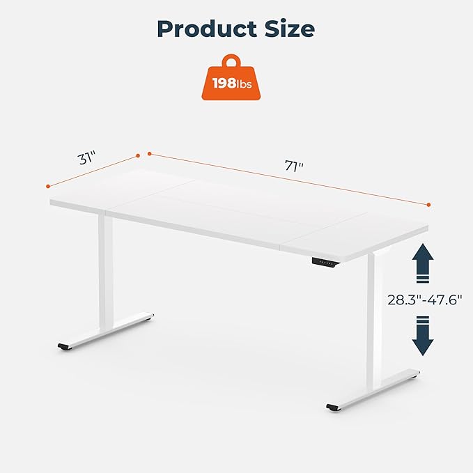 Dual Motor Standing Desk, Large Stand Up Desks, 71x31 Inches Electric Sit Stand Desk, 4 Memory Preset Adjustable Height Desks Home Office Desks(White)