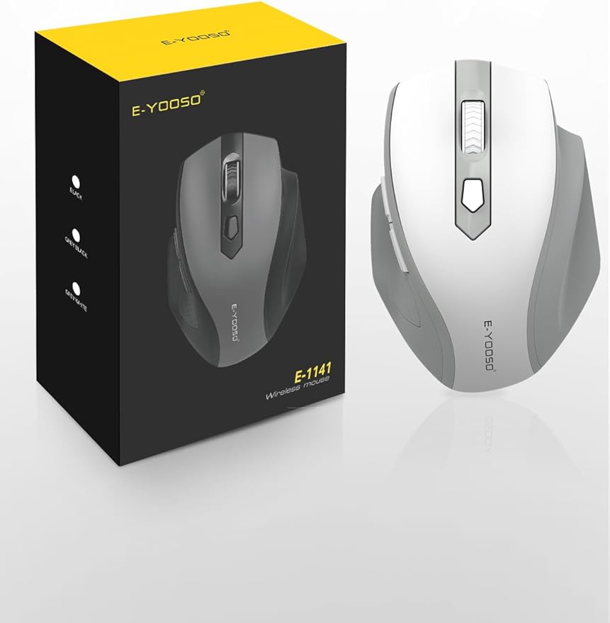 E-YOOSO Wireless Mouse for Laptop, 2.4GHz Computer Mouse 5 Adjustable DPI Office Cordless Mice with USBA Receiver, 6 Buttons, 4000 DPI, Medium to Large Sized Hands Compatible with PC, Laptop, Desktop