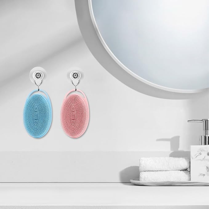 2 Pack Silicone Body Scrubber with Loofah Exfoliating Soft Body Shower Scrubber for Body, 2 in 1 Bath and Shampoo Wash Brush for Skin Exfoliation Men Women (Blue&Pink)