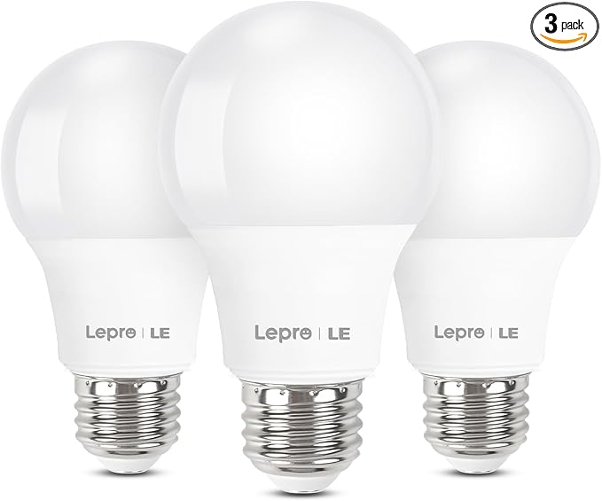 Lepro LED Light Bulbs 60 Watt Equivalent, 9W 800 Lumens Non-Dimmable, Warm White 2700K, A19 E26 Standard Medium Base, 10000 Hour Lifetime 3 Count (Pack of 1)