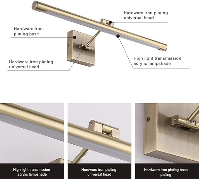 Joosenhouse Modern LED Picture Lights Dimmable 24.4" Inch Antique Bronze Picture Lighting for Paintings Swing Arm with Rotatable Sconces Wall Lamp, 14W (70W Eqv.), Hardwired Connection,Warm White