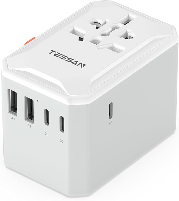 TESSAN Universal Travel Adapter, International Power Adapter with 5 USB Ports (3 USB C), Worldwide Plug Adaptor for US to Europe UK France Germany Spain Ireland Australia Japan (Type C G A I)
