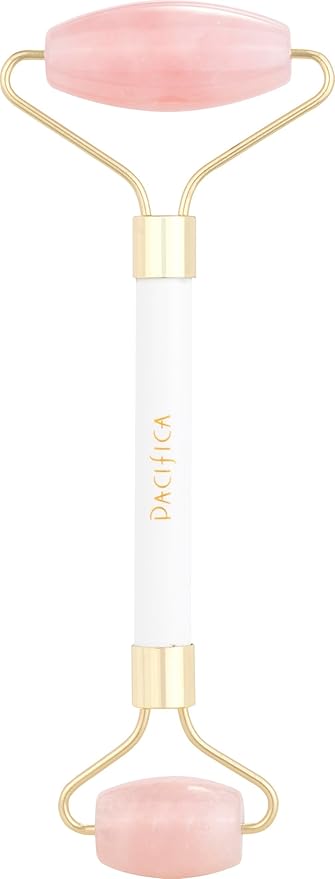 Pacifica Rose Quartz Facial Roller Massager – Crystal Gua Sha Skincare Tool for Face, Eyes & Neck – Cooling Stone Face Massager for Wrinkles, Fine Lines, Puffiness – Self Care Beauty Gift