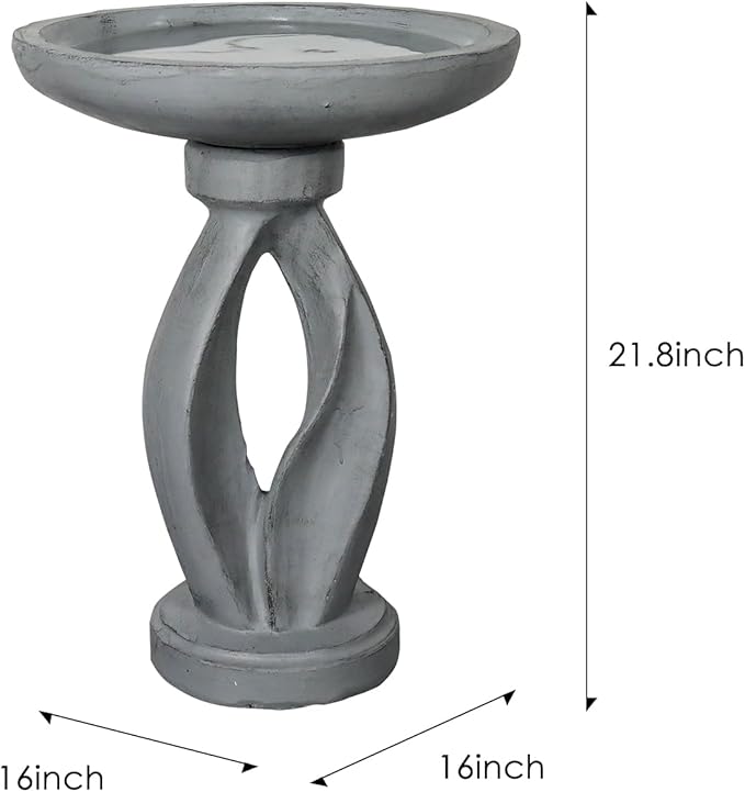 SunJet 21.8 Inch Heigh Modern Concrete Bird Bath – Sleek & Minimalist Design, birdbath Sturdy & Elegant, Enhances Garden, Patio, Yard, Lawn Décor