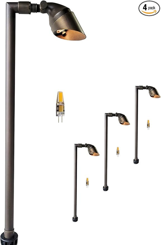 MALORY Low Voltage Landscape Path Light 4-Pack with Bulb,(24''H) 12V Brass Pathway Lights,Outdoor Garden Lights with 2W 2700K LED G4 Bulb for Yard Lawn, Patio, Walkway and Driveway(P06)