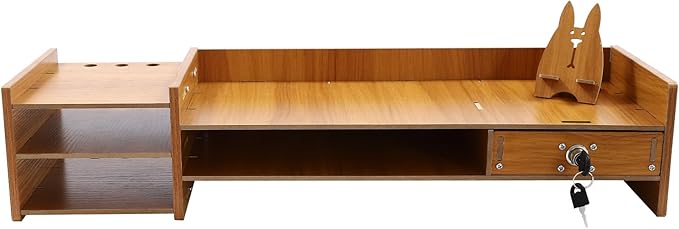 Wood Computer Monitor Stand for Desk Monitor Riser with Drawers & Lock Monitor Stand Organizer Desk Storage Shelf Desk Accessories & Workspace Organizers for Home Office (1 Drawer)
