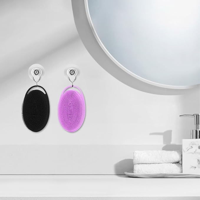 2 Pack Silicone Body Scrubber with Loofah Exfoliating Soft Body Shower Scrubber for Body, 2 in 1 Bath and Shampoo Wash Brush for Skin Exfoliation Men Women (Purple&Black)