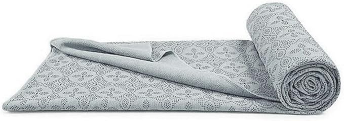 Yoga Towel, Hot Yoga Mat Towel - Sweat Absorbing Non-Slip for Hot Yoga, Pilates and Workout, 24x72 inches with Upgraded Clover-Shaped Grip Dots (Grey)