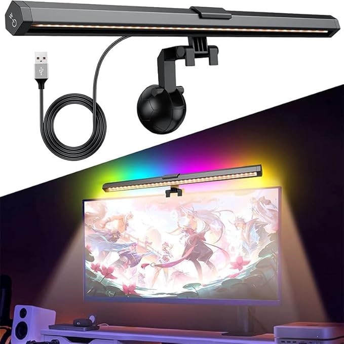 CATPOWER Computer Monitor Light Bar with RGB Backlight, Screen Monitor Lamp for Eye Caring, e-Reading LED Task Lamp with Stepless Adjustment, Touch Control, No Screen Glare Space Saving