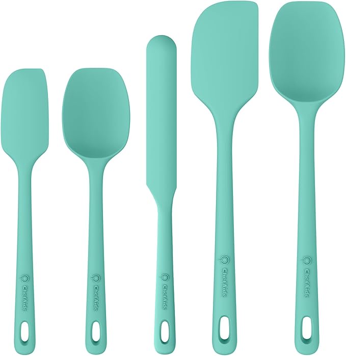 5 Pieces Silicone Spatula Set, Food Grade Rubber Spatula, Upgrade Strong Handle with Ergonomic Grip, Heat Resistant Up to 600°F for Nonstick Cookware, Cooking Mint