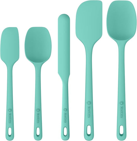5 Pieces Silicone Spatula Set, Food Grade Rubber Spatula, Upgrade Strong Handle with Ergonomic Grip, Heat Resistant Up to 600°F for Nonstick Cookware, Cooking Mint