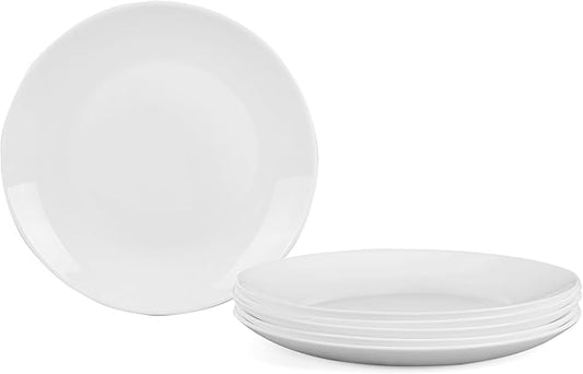 10.5 inch Dinner Plate Set of 6, Lightweight Round Opal Glass White Dinnerware Plates, Dishwasher and Microwave Safe
