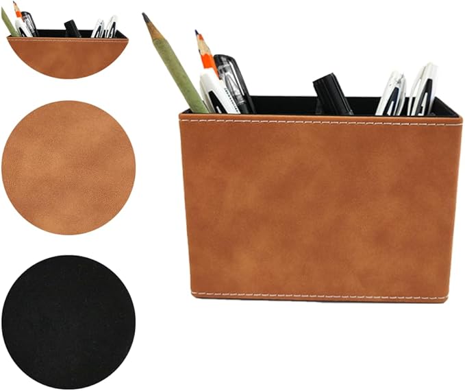 Pen Holder for Desk Pencil Organizer Cute Cup Holders Aesthetic (Yellow Brown, 5.91" x 4.33" x 2.76")