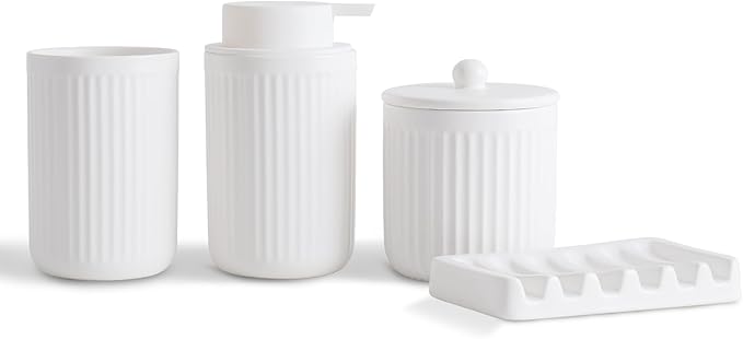 Ceramic Bathroom Accessories Set,Foam Soap Dispenser and Toothbrush Holder Set, Soap Dish, Apothecary Jars,Rustic Farmhouse Decor, Bathroom Home Decor (White Set, Foam)