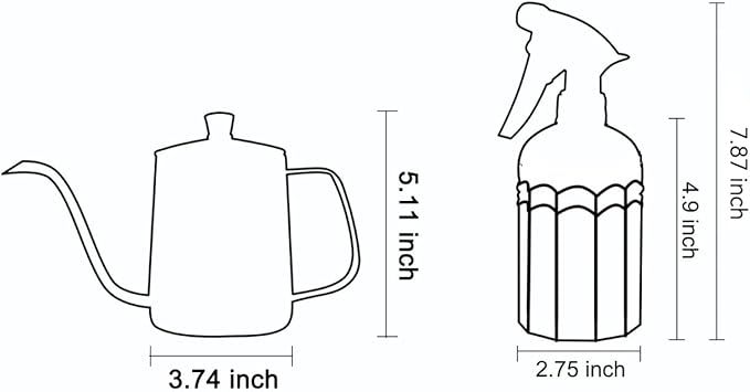 OFFIDIX Watering Can for Indoor Plants Long Spout Metal Stainless Steel 21 oz/600 ml Small Watering Can with 14 oz/400ml Glass Plant Mister Spray Bottle for Plants Bonsai