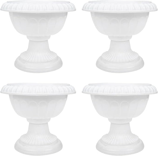 4pcs Mini Roman Style Flower Pots, Plastic Wedding Flower Containers, Decorative Pedestal Planters for Home, White, 6.29 x 6.29 x 5.51 Inch