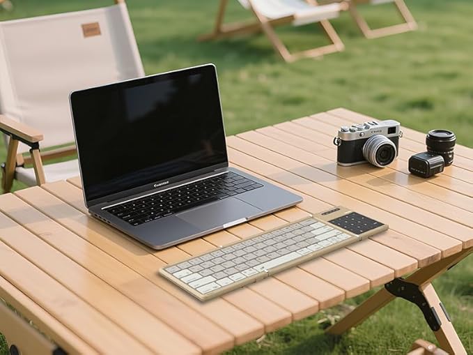 Nillkin Pocket Foldable Wireless BT Keyboard with Touchpad Number Pad for Study, Bussiness Trip, Travel Meeting for Tablet, Mobile Phone,Laptop, Full Size (Small) Keyboard (Khaki)