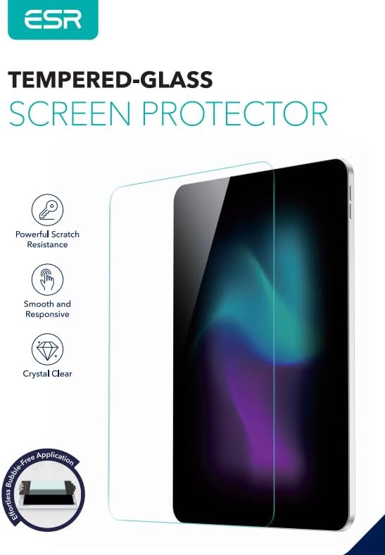 ESR 2 Pack Screen Protector for iPad Air 5th/4th Generation(2022/2020), iPad Pro 11 Inch (2022/2021/2020/2018) Screen Protector, Tempered Glass Film with Easy Application Tray, Anti-Scratch, HD