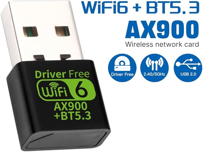 AX900 USB WiFi 6 Adapter BT 5.3 WiFi USB Adapter for PC with RTL8851BU Chip Dual-Band 2.4GHz/5GHz up to 900Mbps Built-in Antenna Plug and Play 802.11ax Gaming Office Wireless Network Card