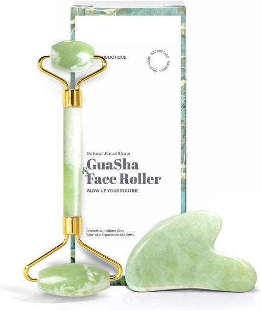 ROSELYNBOUTIQUE Gua Sha Facial Tools & Face Roller Original Face Massager for Puffiness Wrinkless Skin Care Routine - Self Care Gift for Men Women (Jiacui Light Green)