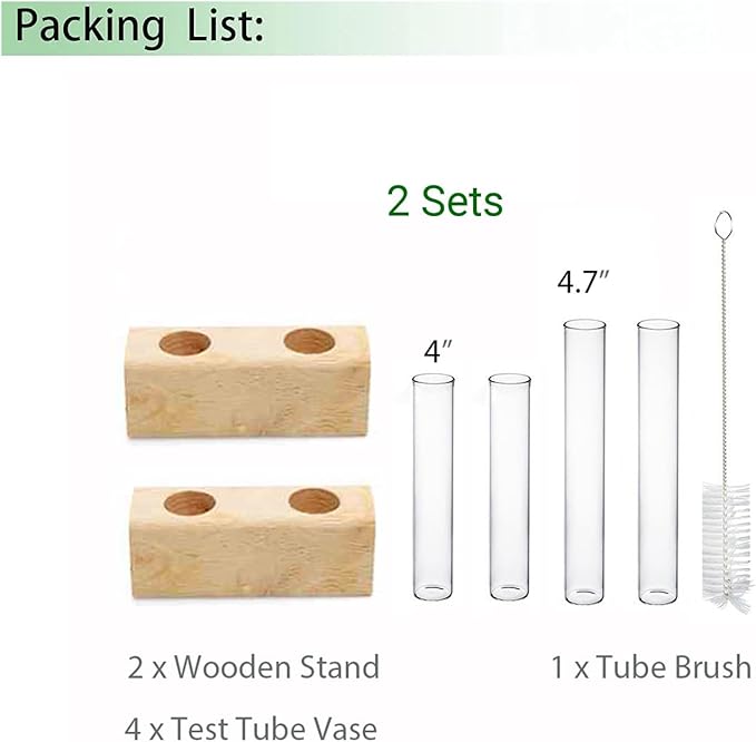 Ivolador Propagation Stations Double Test Tube Plants Terrariums in Wooden Stand Propagation Station for Hydroponic Plants Office Home Decoration