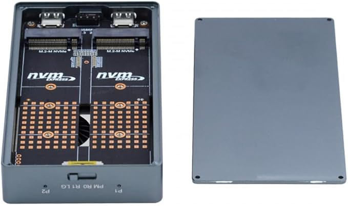 CY USB4.0 20Gbps Dual NVME M.2 NGFF M-Key to USB-C Type-C Raid0 Raid1 JBOD Big Enclosure with Fan Raid0 Hyper Adapter