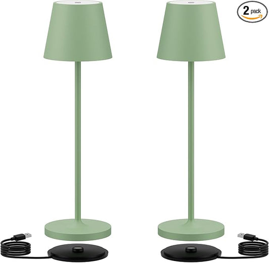 Ralaby IP54 Cordless Table Lamps Portable Rechargeable Battery Operated Lamp, Modern Aluminum Dimmable Indoor/Outdoor Cordless Desk Lamp for/Restaurant/Bar/Cafe/Bedroom (2 Pack,Green,4800mAh)