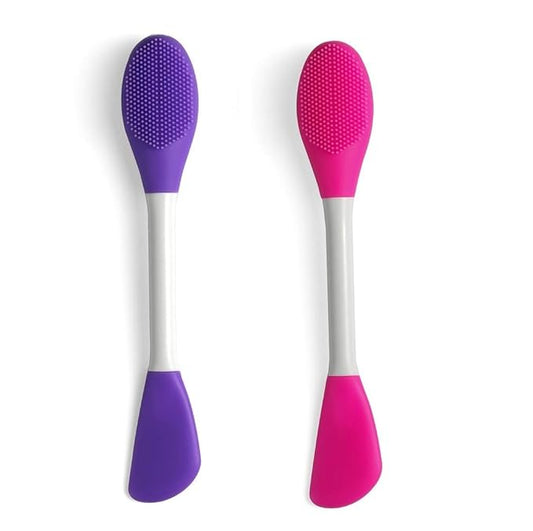 Silicone Brushes,Double-Ended Silicone Face Mask Brush,Facial Cleansing Brush, Premium Soft Facial Masks Other Skin Care Applicator Tool for Cream, Body Lotion,Moisturizer (Purple+Rose Red)
