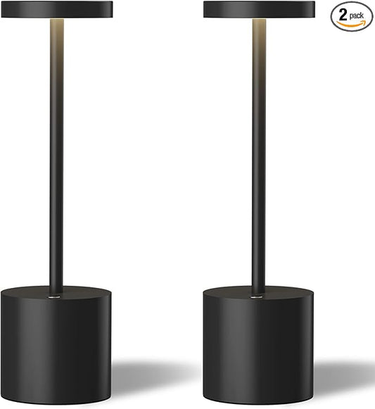 LED Cordless Table Lamps Set of 2,Portable Rechargeable 5000mAh Outdoor Table Lamp,3 Color Stepless Dimming Battery Powered Lamp, Table Light for Dinner/Patio/Restaurant/Bedroom.(Black)