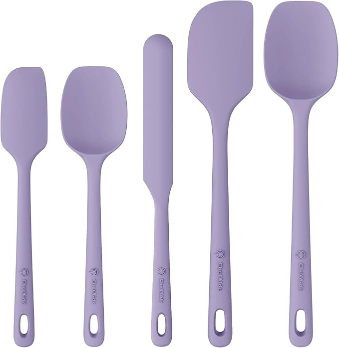 5 Pieces Silicone Spatula Set, Food Grade Rubber Spatula, Upgrade Strong Handle with Ergonomic Grip, Heat Resistant Up to 600°F for Nonstick Cookware, Cooking Purple