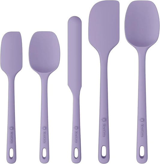 5 Pieces Silicone Spatula Set, Food Grade Rubber Spatula, Upgrade Strong Handle with Ergonomic Grip, Heat Resistant Up to 600°F for Nonstick Cookware, Cooking Purple